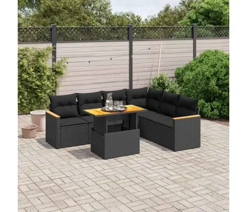 7-Daļīgs Dārza Dīvāna Komplekts Ar Matračiem, Melna Pe Vidaxl