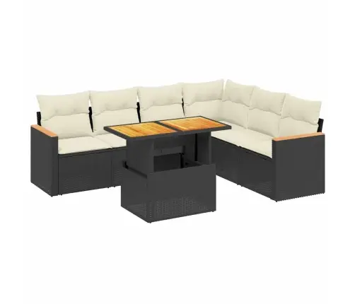 Sofos Komplektas Su Pagalvėlėmis, 7 Dalių, Juodas, Poliratanas