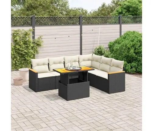 Sofos Komplektas Su Pagalvėlėmis, 7 Dalių, Juodas, Poliratanas