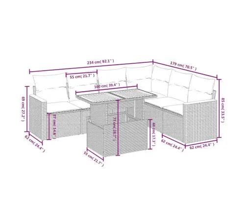 7-Daļīgs Dārza Dīvāna Komplekts, Matrači, Bēša Pe Rotangpalma Vidaxl