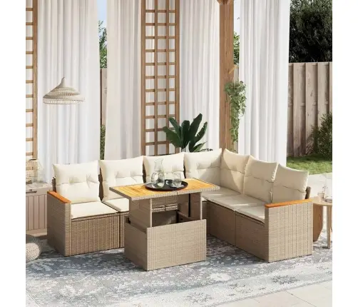 7-Daļīgs Dārza Dīvāna Komplekts, Matrači, Bēša Pe Rotangpalma Vidaxl