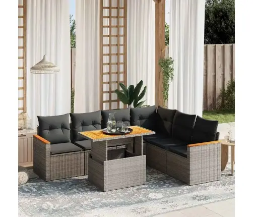 7-Daļīgs Dārza Dīvāna Komplekts, Matrači, Pelēka Pe Rotangpalma Vidaxl