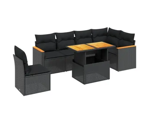 Sofos Komplektas Su Pagalvėlėmis, 7 Dalių, Juodas, Poliratanas