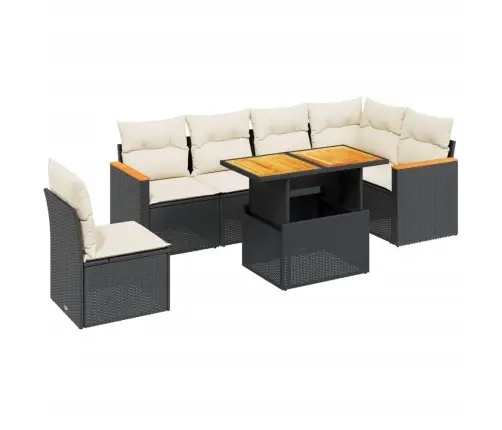 Sofos Komplektas Su Pagalvėlėmis, 7 Dalių, Juodas, Poliratanas