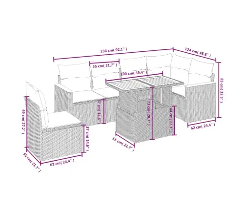 Sofos Komplektas Su Pagalvėlėmis, 7 Dalių, Juodas, Poliratanas