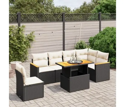 Sofos Komplektas Su Pagalvėlėmis, 7 Dalių, Juodas, Poliratanas