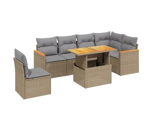 7-Daļīgs Dārza Dīvāna Komplekts, Matrači, Bēša Pe Rotangpalma Vidaxl