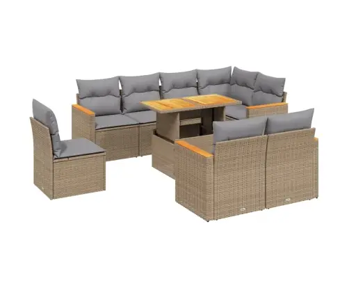 9-Daļīgs Dārza Dīvānu Komplekts, Matrači, Bēša Pe Rotangpalma Vidaxl