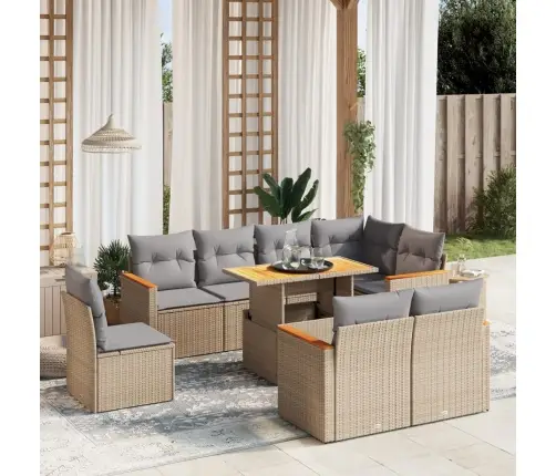 9-Daļīgs Dārza Dīvānu Komplekts, Matrači, Bēša Pe Rotangpalma Vidaxl