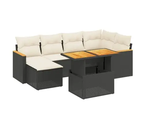 7-Daļīgs Dārza Dīvāna Komplekts Ar Matračiem, Melna Pe Vidaxl