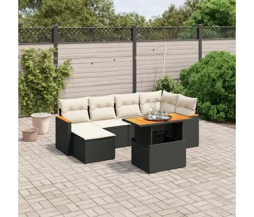 7-Daļīgs Dārza Dīvāna Komplekts Ar Matračiem, Melna Pe Vidaxl