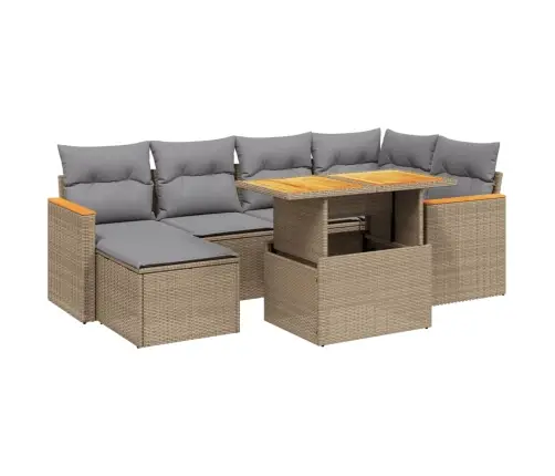 7-Daļīgs Dārza Dīvāna Komplekts, Matrači, Bēša Pe Rotangpalma Vidaxl