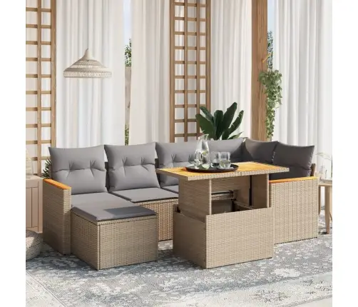 7-Daļīgs Dārza Dīvāna Komplekts, Matrači, Bēša Pe Rotangpalma Vidaxl