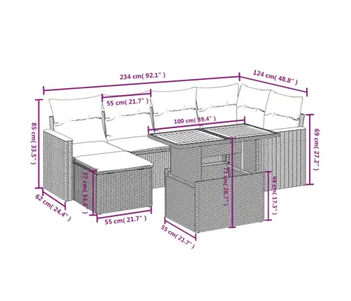 7-Daļīgs Dārza Dīvāna Komplekts, Matrači, Pelēka Pe Rotangpalma Vidaxl