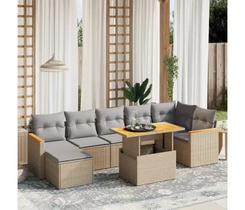 8-Daļīgs Dārza Dīvāna Komplekts, Matrači, Bēša Pe Rotangpalma Vidaxl