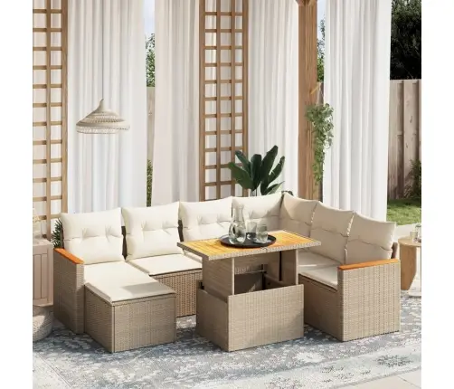 8-Daļīgs Dārza Dīvāna Komplekts, Matrači, Bēša Pe Rotangpalma Vidaxl