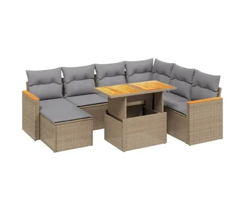 8-Daļīgs Dārza Dīvāna Komplekts, Matrači, Bēša Pe Rotangpalma Vidaxl