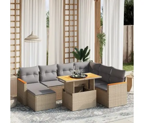 8-Daļīgs Dārza Dīvāna Komplekts, Matrači, Bēša Pe Rotangpalma Vidaxl