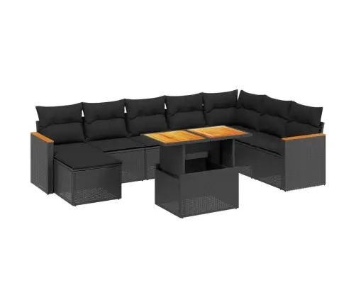 9-Daļīgs Dārza Dīvāna Komplekts, Matrači, Melna Pe Rotangpalma Vidaxl