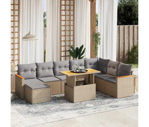 9-Daļīgs Dārza Dīvānu Komplekts, Matrači, Bēša Pe Rotangpalma Vidaxl