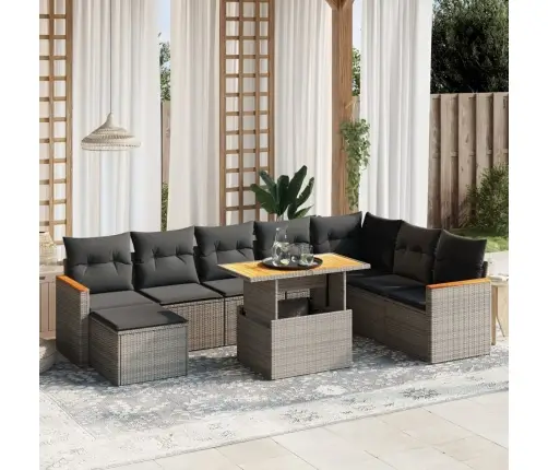 9-Daļīgs Dārza Dīvāna Komplekts Ar Matračiem, Pelēks Pe Pinums Vidaxl