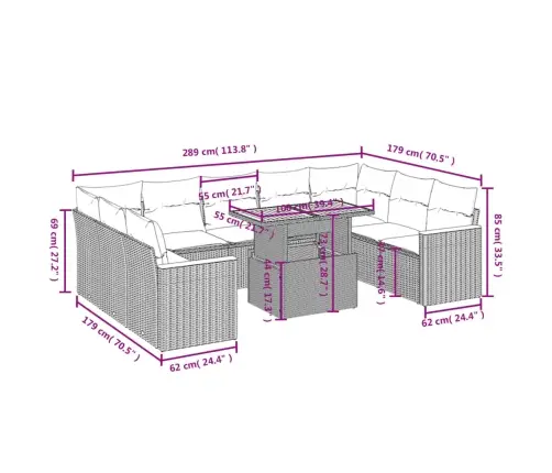 10-Daļīgs Dārza Dīvāna Komplekts, Matrači, Melna Pe Rotangpalma Vidaxl