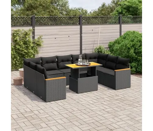 10-Daļīgs Dārza Dīvāna Komplekts, Matrači, Melna Pe Rotangpalma Vidaxl