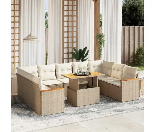 Sofos Komplektas Su Pagalvėlėmis, 10 Dalių, Smėlio, Poliratanas