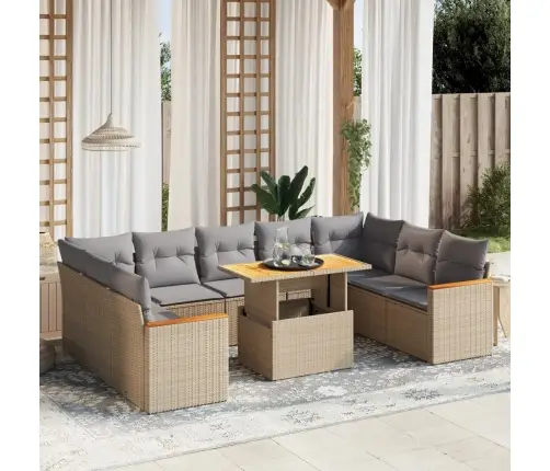 10-Daļīgs Dārza Dīvāna Komplekts, Matrači, Bēša Pe Rotangpalma Vidaxl