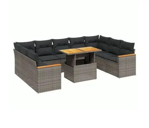 10-Daļīgs Dārza Dīvāna Komplekts Ar Matračiem, Pelēks Pe Pinums Vidaxl