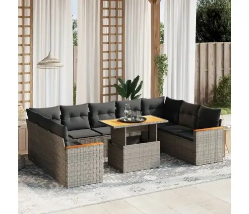 10-Daļīgs Dārza Dīvāna Komplekts Ar Matračiem, Pelēks Pe Pinums Vidaxl