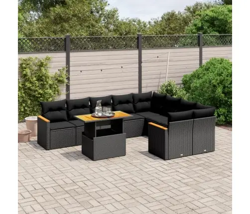 Sodo Komplektas Su Pagalvėlėmis, 10 Dalių, Juodas, Poliratanas