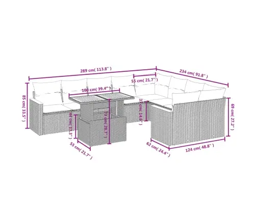 10-Daļīgs Dārza Dīvāna Komplekts, Matrači, Bēša Pe Rotangpalma Vidaxl