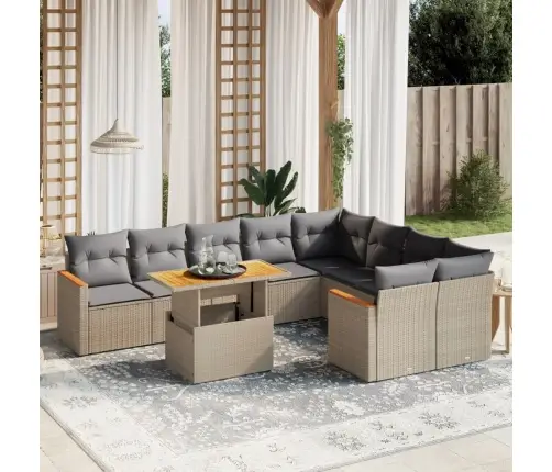 10-Daļīgs Dārza Dīvāna Komplekts, Matrači, Bēša Pe Rotangpalma Vidaxl