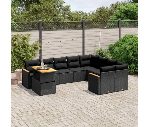 Sodo Komplektas Su Pagalvėlėmis, 10 Dalių, Juodas, Poliratanas