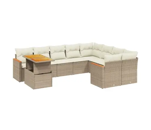 10-Daļīgs Dārza Dīvāna Komplekts, Matrači, Bēša Pe Rotangpalma Vidaxl