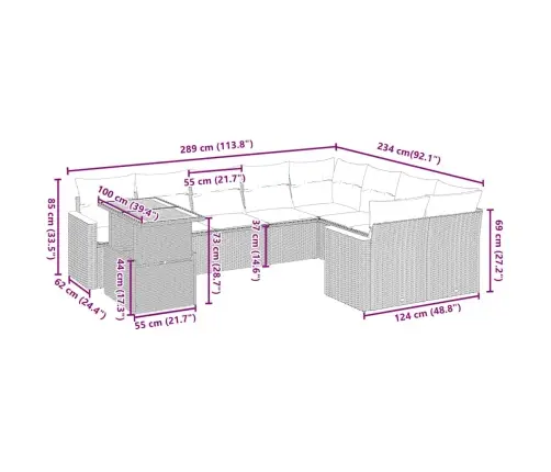 Sofos Komplektas Su Pagalvėlėmis, 10 Dalių, Smėlio, Poliratanas