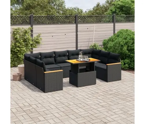 11-Daļīgs Dārza Dīvāna Komplekts, Matrači, Melna Pe Rotangpalma Vidaxl