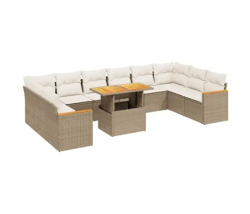 11-Daļīgs Dārza Dīvāna Komplekts, Matrači, Bēša Pe Rotangpalma Vidaxl