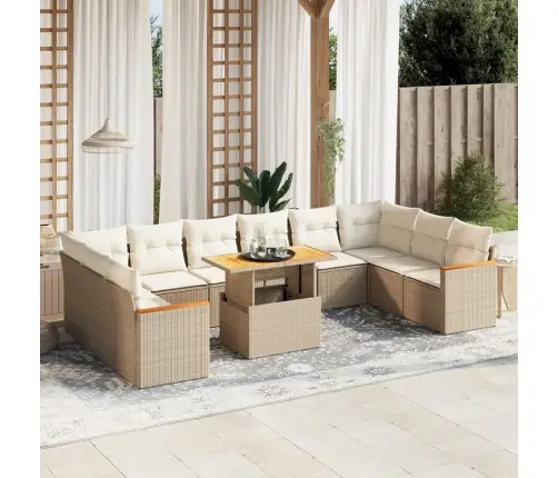 11-Daļīgs Dārza Dīvāna Komplekts, Matrači, Bēša Pe Rotangpalma Vidaxl