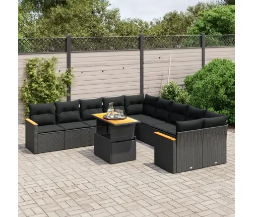 11-Daļīgs Dārza Dīvāna Komplekts, Matrači, Melna Pe Rotangpalma Vidaxl