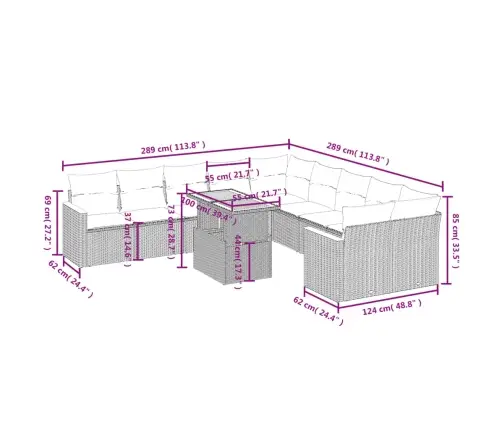 11-Daļīgs Dārza Dīvāna Komplekts, Matrači, Bēša Pe Rotangpalma Vidaxl