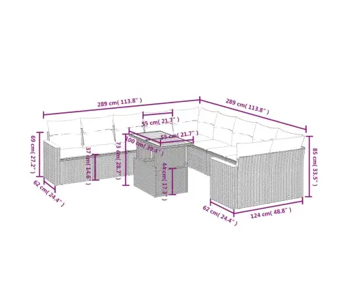11-Daļīgs Dārza Dīvāna Komplekts, Matrači, Bēša Pe Rotangpalma Vidaxl