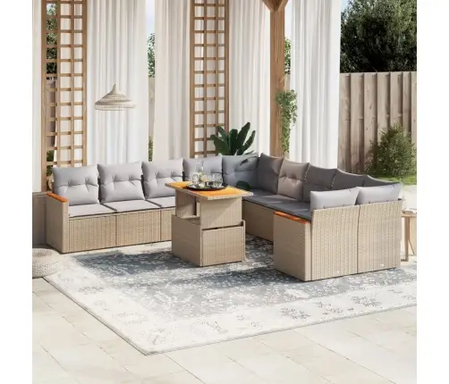 11-Daļīgs Dārza Dīvāna Komplekts, Matrači, Bēša Pe Rotangpalma Vidaxl