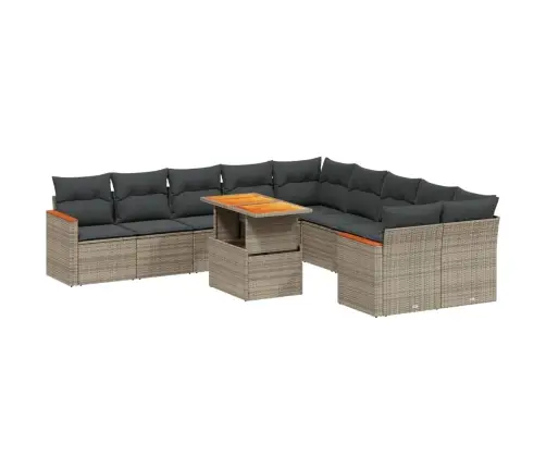 11-Daļīgs Dārza Dīvāna Komplekts Ar Matračiem, Pelēks Pe Pinums Vidaxl