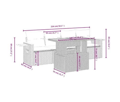5-Daļīgs Dārza Dīvāna Komplekts Ar Matračiem, Pe Rotangpalma Vidaxl