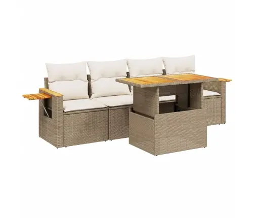 Sofos Komplektas Su Pagalvėlėmis, 5 Dalių, Smėlio, Poliratanas