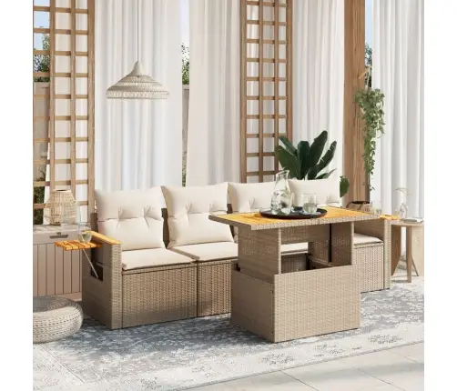 Sofos Komplektas Su Pagalvėlėmis, 5 Dalių, Smėlio, Poliratanas