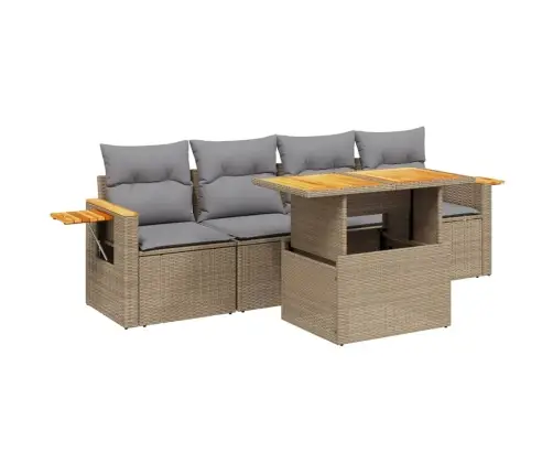 Sofos Komplektas Su Pagalvėlėmis, 5 Dalių, Smėlio, Poliratanas