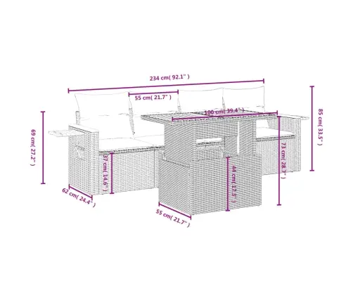 Sofos Komplektas Su Pagalvėlėmis, 5 Dalių, Smėlio, Poliratanas